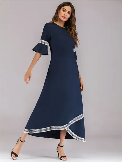 Dress hollow lace lace panel flared sleeves