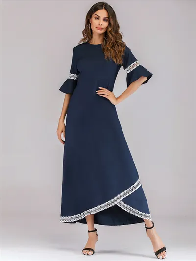 Dress hollow lace lace panel flared sleeves