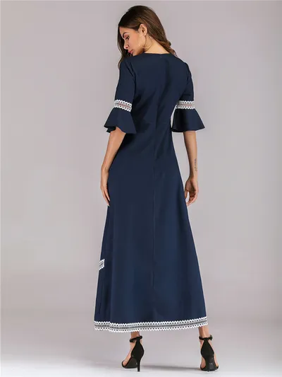 Dress hollow lace lace panel flared sleeves