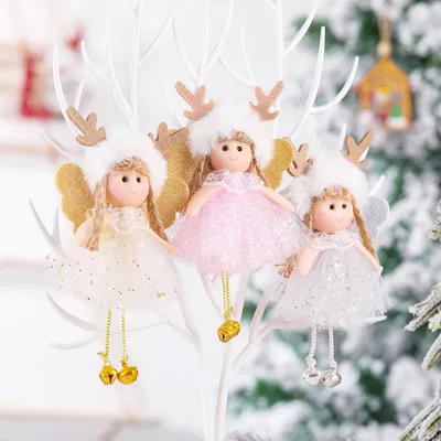 Christmas net yarn sequined antler angel pendant