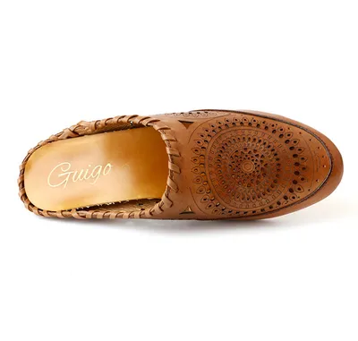 Retro women's Baotou mid-heel hollow leather sandals