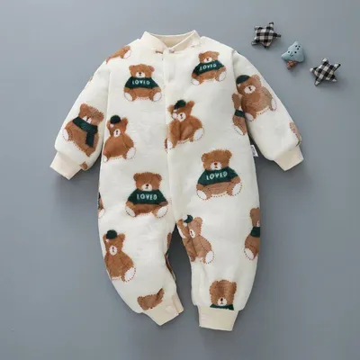 Pure color cute thick warm baby onesies