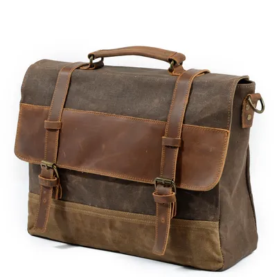 Waterproof oil wax canvas with leather briefcase