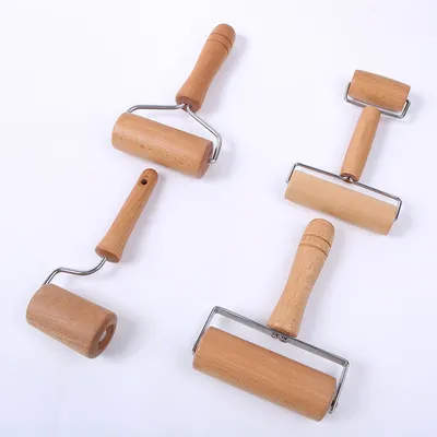 Factory direct selling cross border beech roller rolling pin household double head diamond painted pancake anti skid beech pizza pancake