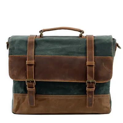 Waterproof oil wax canvas with leather briefcase