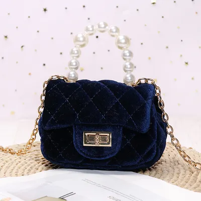 Gold Velvet Mini Pearl Tote