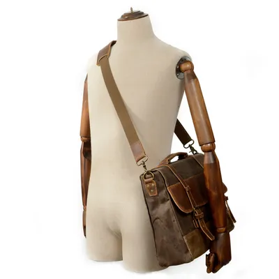 Waterproof oil wax canvas with leather briefcase