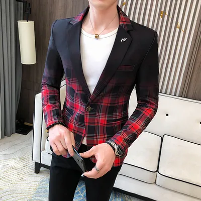 Plaid suit coat slim suit jacket men's suit spring fashion men's suit