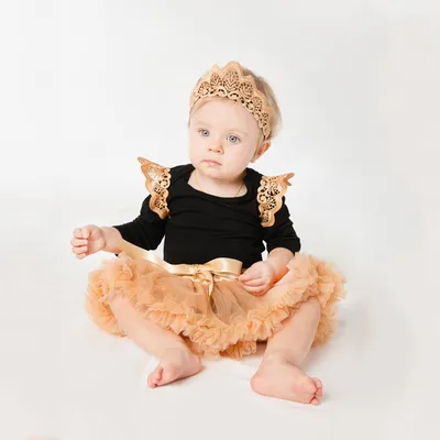 Baby Long Sleeve Wings Crown Black Romper