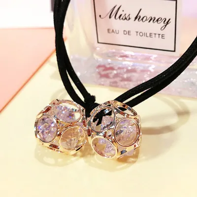 Korean version of hair accessories headdress Dongdaemun new alloy zircon hair ring hollow head rope double ball rubber band hair rope mixed batch
