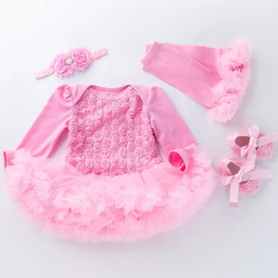 Baby Long Sleeve Compound Rose Romper Dress