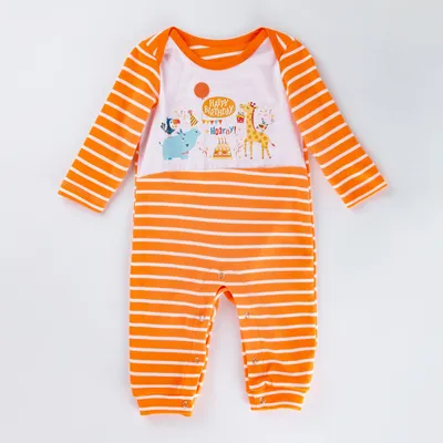 Spring and autumn new baby cotton striped jumpsuit