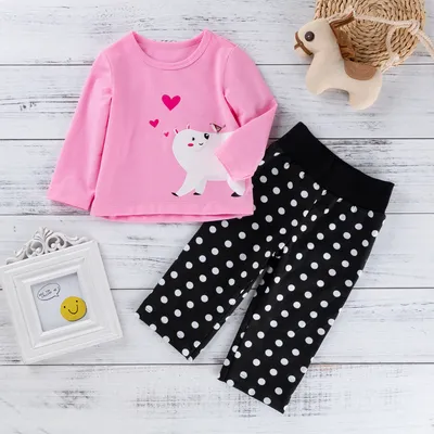 Pink T-shirt trouser suit cartoon animal baby