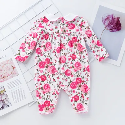 Baby clothes new style rose flower long-sleeved jumpsuit