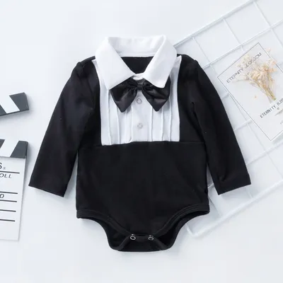 Black long-sleeved romper fake two-piece baby onesies