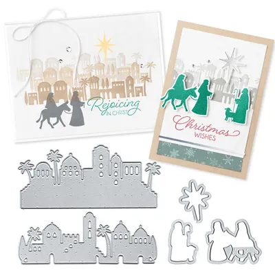 Embossing knife die cutting template castle village