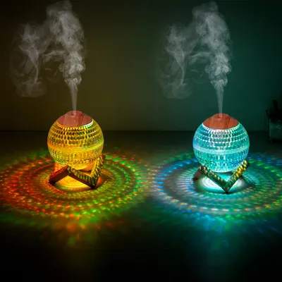 مرطب هواء صغير الحجم بتصميم كرة كريستالية، ألوان RGB، إبداعي، رذاذ صامت، تحكم في مستوى الصوت