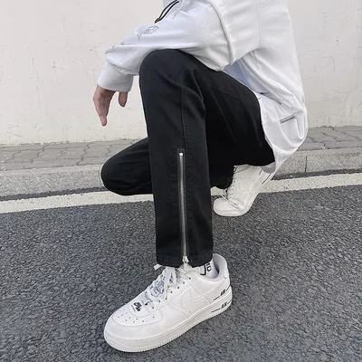 Black Stretch With Zipper And Personality All-match Trousers
