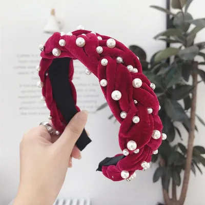 Golden velvet fabric beaded hair band