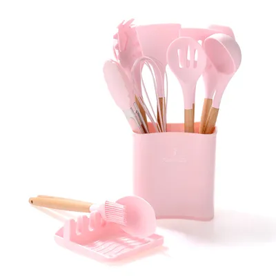 Kitchen Wooden Handle Kitchenware Set With Storage Square Bucket
