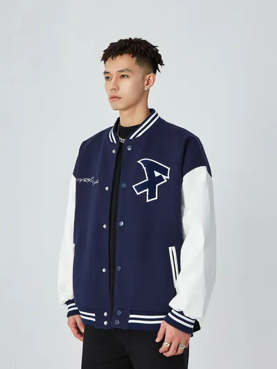 American Retro Alphabet Embroidered Baseball Uniform Coat