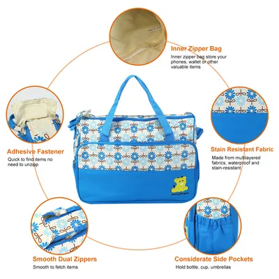 5PCS Per Set Baby Nappy Diaper Bags For Spring Travel Set Mummy Diaper Shoulder Bags WithNappy Changing Pad Insulated Pockets Travel Tote Bags For Mom Dad