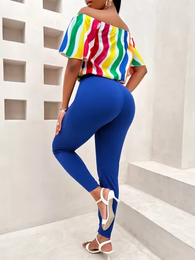 Casual Loose Off-shoulder Short Sleeve Matching Women's Suit