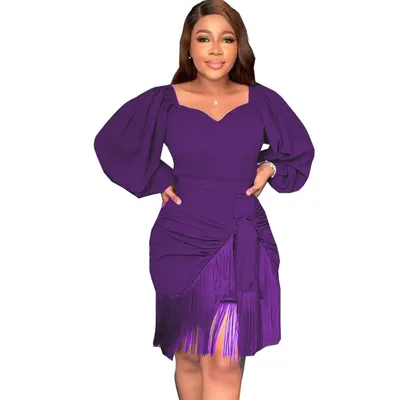 Women's Fashion Temperament Slim Square Neck Lantern Long Sleeve Dress
