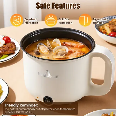 1Pc Electric Hot Pot With Steamer 1.8L Mini Portable Hot Pot With 300W 600W Dual Power For Egg Fried Rice Ramen Oatmeal Soup Overheat Protection For College Dorm Room Essential