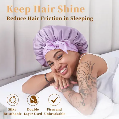Silk Bonnet For Sleeping Women, Satin Hair Bonnet For Sleeping For Wavy Curly Natural Hair Women Men - Red