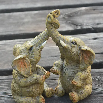 Couple Double Elephant Sculpture Home Decoration Living Room Wine Cabinet Porch Decoration Resin Crafts