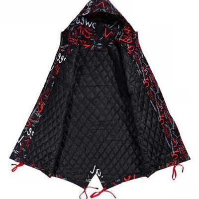 Mid-Length Handsome Full Print Fried Street Padded Jacket Thickened