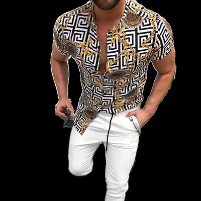 Cross-Border Hot Models Amazon Ebay European And American Men's Short-Sleeved Fashion Shirts Shirts New Tops Men's Trend