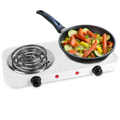 2 Color Options -- 1Pc 2000W Electric Double Burner For Spring Season Cooking Portable Coil Heating Hot Plate Stove Countertop RV Hotplate With Non Slip Rubber Feet 5 Temperature Adjustments
