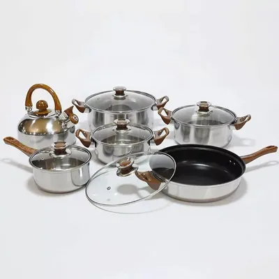 NEW 12pcs Stainless Steel Cookware Saucepan, Casserole & Fry Pan Set With Glass Lid UK