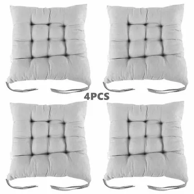 4 Pack Seat Pad Dining Room Garden Kitchen Chair Seat Cushions Tie On Plain UK