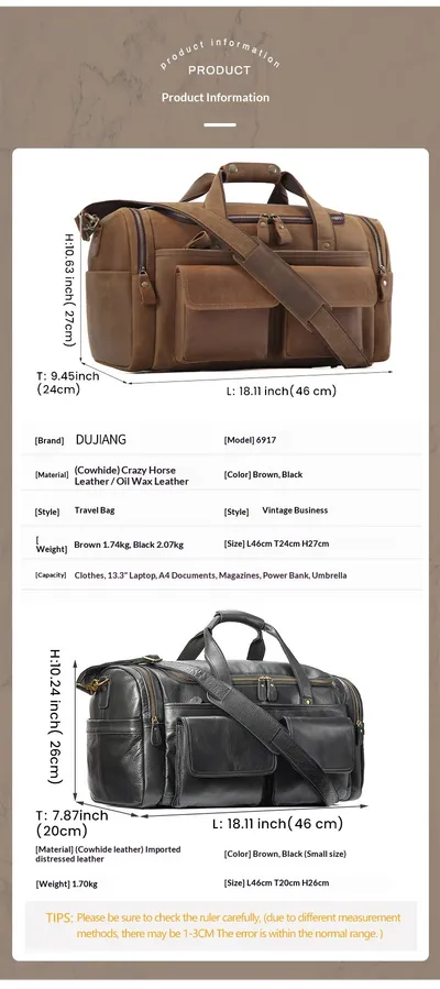 New Men's Genuine Leather Travel Bag, First-Layer Cowhide, Large Capacity Men's Handbag, Casual Travel And Business Trip Luggage Bag