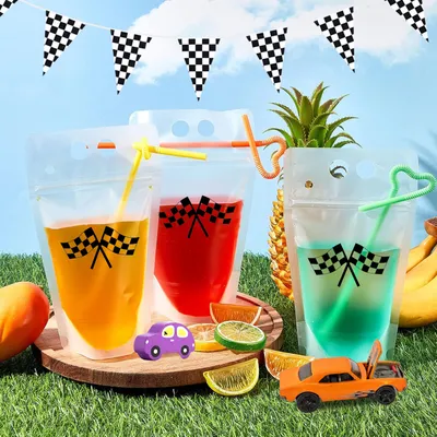 40 كيس مشروبات شفاف مع شفاطة