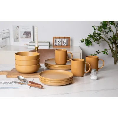 12-Piece Stoneware Dinnerware Sets With Mugs  Microwave & Dishwasher Safe Non-Toxic Dinner Plates Bowls Set  Stackable Matte Glaze Kitchenware For 3