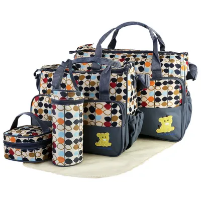 5PCS Per Set Baby Nappy Diaper Bags For Spring Travel Set Mummy Diaper Shoulder Bags WithNappy Changing Pad Insulated Pockets Travel Tote Bags For Mom Dad