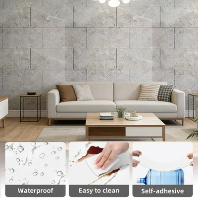 12Pcs PVC Marble Tiles Wall Sticker Self-Adhesive Stick Kitchen Bathroom Decor