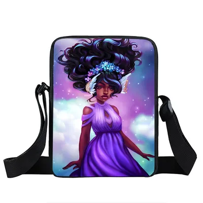 Black girl cartoon diagonal bag