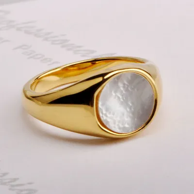 Round White Mother-of-pearl Shell Ring Female