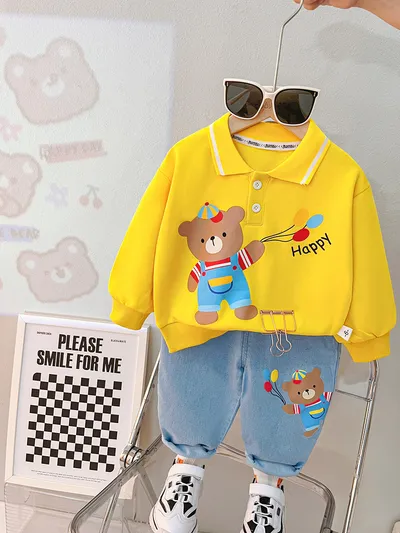 Baby Cute Lapel Long-sleeved Sweater Two-piece Set
