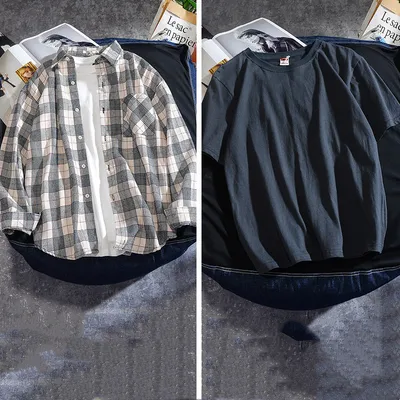 Spring And Autumn Ins Plaid Shirt Men's Long Sleeve