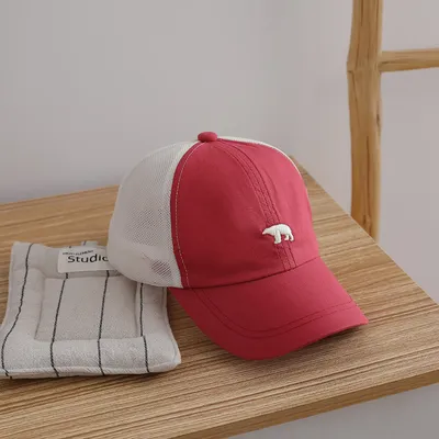 Children's Simple Style Beanie For Kids, Baby Boy Style, Small Face Pattern, Small Embroidered Bear Baseball Cap, Boy's Outdoor Sun Protection Straw Hat