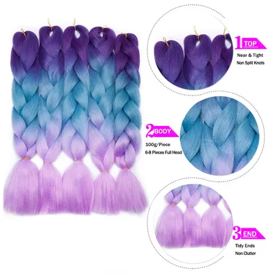 Colorful Synthetic hair Braids Ombre Braiding Hair Extensions 24Inch 100g