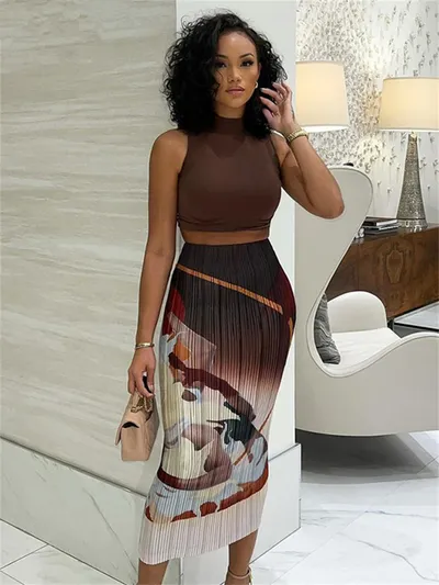 Summer New  Printed Women's Elastic Waist Dress