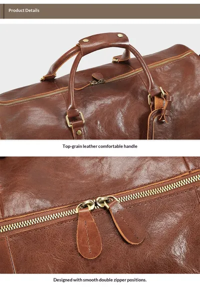 New Crazy Horse Leather Trolley Travel Bag, Retro Genuine Leather Travel Bag, Large Capacity Business Travel Luggage