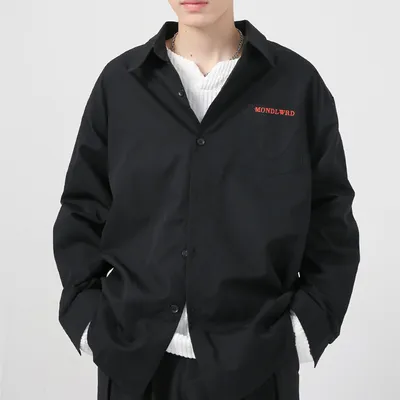 Korean Letter Embroidery Senior Ruffian Handsome Long-sleeved Shirt